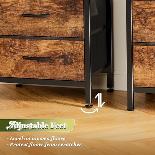 Huuger Night Stand with 2 Drawers, Bed Side Table with Open Shelf, Wooden Top, Nightstand for Bedroom, End Table for Small Space, Fabric Drawer, Rustic Brown - color: Rustic Brown