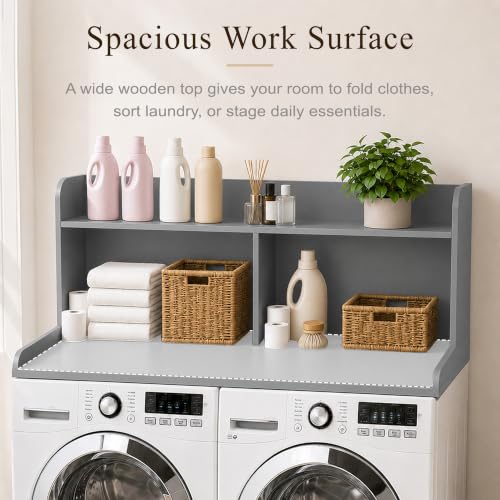 Royxen Laundry Countertop with 20“ Shelf Universal Fit, Washer and Dryer Countertop with Storage Space, Gray - color: Gray