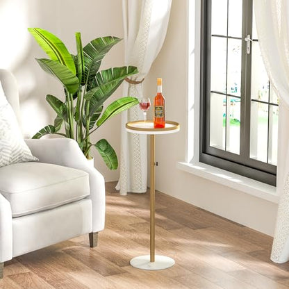 Height Adjustable Small Drink Table for Small Spaces,Martini Table, Weighted Base Pedestal Table for Living Room, Bedroom, Bathroom,Gold - color: Gold + White