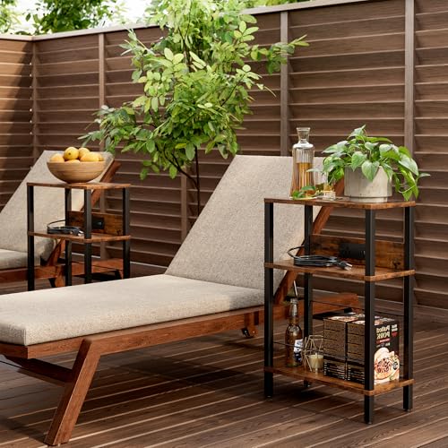 DGSANDGO Narrow Side Table (Rustic Brown) - Nightstand with Charging Station (2 USB + 1 AC Outlet), 3-Tier End Table for Balcony/Kid's Room/Bedroom - color: Rustic Brown, size: Drawer Wide-24.4"H 1 PC