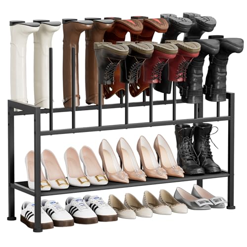 DIMJ Boot Rack 3-Tier - Black Metal Boot Storage Rack for Tall Boots Organizer Tall Boots, Multiuse Shoe Rack for Boots, Sneakers, High-Heel, Entryway, Fit for 8 Pairs, Black - size: 3-Tier - 8 Pairs