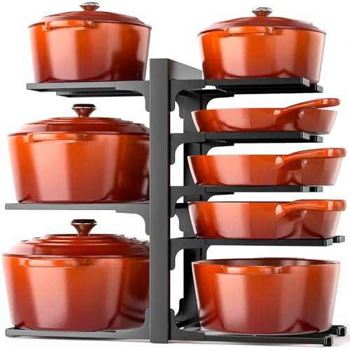 MUDEELA Pots and Pans Organizer Rack under Cabinet 8-Tiers Adjustable Heavy Duty 120LBS Pot and Pan Organizer inside Cabinet for Kitchen Organizer Cast-iron Pans, Heavy Skillets Griddles, Shallow Pots - color: Black, size: 15.94"H