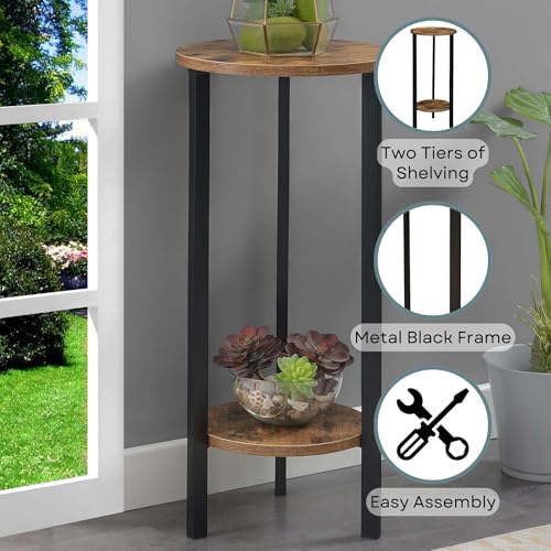 Convenience Concepts Graystone 2 Tier Tall Plant Stand 31" - Industrial Stand for Plants, Vases, and Antiques, Urban Modern Design for the Living Room, Hallway, Entryway, Barnwood/Black - color: Barnwood/Black
