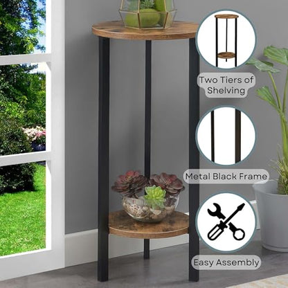 Convenience Concepts Graystone 2 Tier Tall Plant Stand 31" - Industrial Stand for Plants, Vases, and Antiques, Urban Modern Design for the Living Room, Hallway, Entryway, Barnwood/Black - color: Barnwood/Black