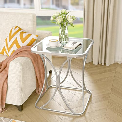 19.68" Square End Table with Tempered Glass Top, Stylish X-Shaped Metal Frame, Living Room Coffee Table, Sofa Side Table, Accent Tables for Small Spaces, Modern Bedside Table (Silver) - color: Silver, style: Style 2