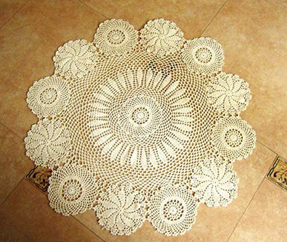 Damanni Cotton Handmade Crochet Lace Tablecloth Doilies Doily,Round,Beige,35 Inch - color: Beige, size: 35" (Round)