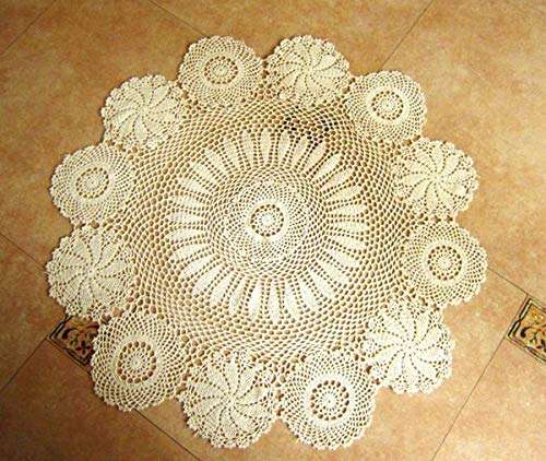 Damanni Cotton Handmade Crochet Lace Tablecloth Doilies Doily,Round,Beige,39 Inch - color: Beige, size: 39" (Round)