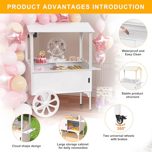 GDLF Candy Cart for Party - Cake Stand - Dessert Cart with Wheels & Storage Cabinet for Wedding, Baby Shower, Birthday & Party Decor