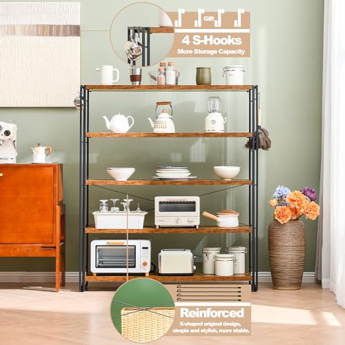 HCHQHS Bookshelf, 5-Tier Industrial Bookcase, Rustic Open Book Shelf, Freestanding Tall Bookshelves with Metal Frame - color: Rustic Brown, size: 5-Tier (47"W x 55.5"H)