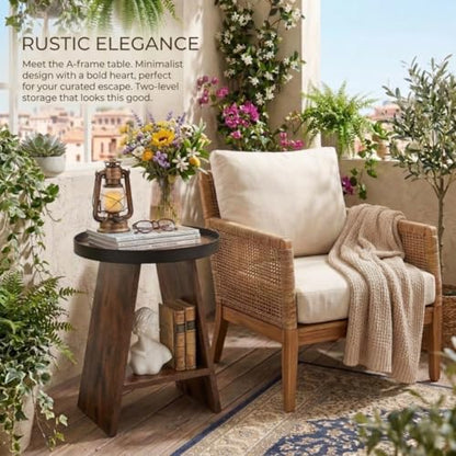 Round End Table with Tray Top, 2-Tier Rustic Side Table with Storage Shelf, Modern Farmhouse Industrial Wood Nightstand for Living Room, Bedroom, Small Spaces (Rustic Brown) - color: Rustic Brown
