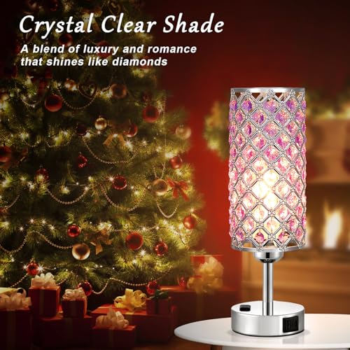 Hong-in Crystal Lamps Set of 2, 3 Way Dimmable Touch Lamp with Crystal Shade, Bedside Nightstand Lamps for Living Room Bedroom Home Office(Purple) - color: Purple
