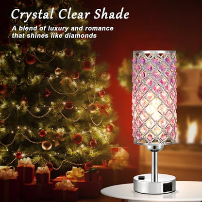 Hong-in Crystal Lamps Set of 2, 3 Way Dimmable Touch Lamp with Crystal Shade, Bedside Nightstand Lamps for Living Room Bedroom Home Office(Purple) - color: Purple