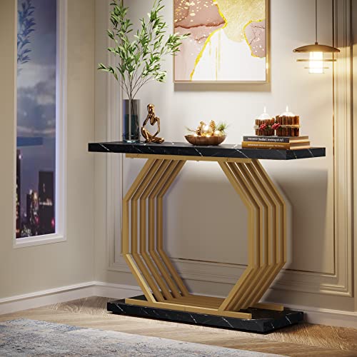Tribesigns Gold Console Table, Faux Marble Entryway Table Narrow Sofa Table with Geometric Metal Base, 40 Inch Modern Accent Table Entrance Table for Living Room, Hallway, Foyer, Black - color: Black