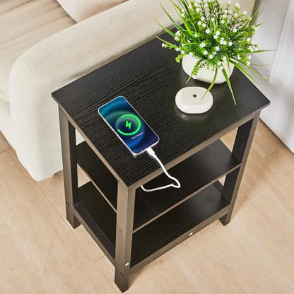 VECELO Side/End Storage with Shelf Versatile Nightstands Lamp Table Living Room Bedroom Furniture, Shelves, Classic Black - color: Classic Black, size: 2 Pack