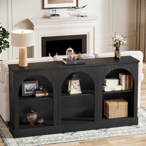 Tribesigns Farmhouse Console Table, 63-Inch Long Entryway Table with 3 Tier Storage, Wooden Rectangular Sofa Table Behind The Couch for Entrance, Hallway, Living Room, Black - color: Black