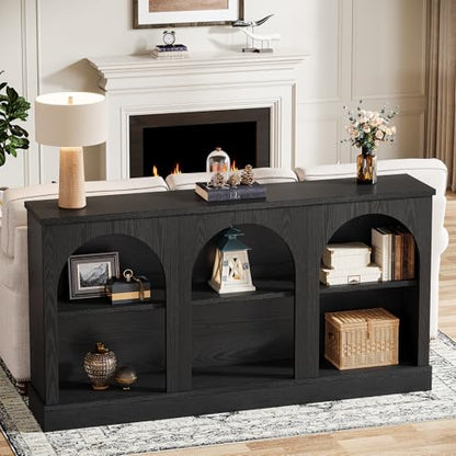 Tribesigns Farmhouse Console Table, 63-Inch Long Entryway Table with 3 Tier Storage, Wooden Rectangular Sofa Table Behind The Couch for Entrance, Hallway, Living Room, Black - color: Black