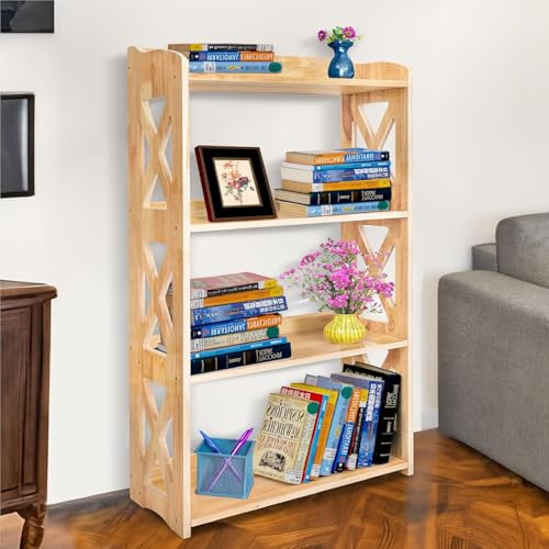 Natural Bookcase by Natural Wood, 4 Tier Bookshelf, Small Book Shelves Freestanding Display Storage Shelves. Open Bookshelf for Bedroom, Living Room and Office (Natural, 4 Tier) - color: Natural, size: 4 Tier