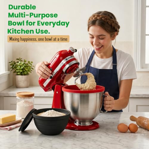 3 Pack Silicone Bowl Liner Set with Lids – 5QT Foldable Mixing Bowl Inserts for Stand Mixers, Dishwasher & Microwave Safe, Reusable Non-Stick Baking & Cooking Accessories