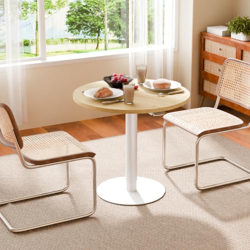 24" Pneumatic Height Adjustable Round Side Table, Gas Lift Pedestal Drink End Table, Small Accent Nightstand for Living Room Sofa Couch, White Wood Grain - color: White Wood Grain, size: 23.62"