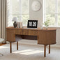 Executive Office Desk with Storage, 63 Inch Large Computer Workstation Desk with Drawer and File Cabinets, Mid Century Modern Fluted Wood Writing Desk for Home Office, Study Room, Living Room, Walnut - color: Walnut
