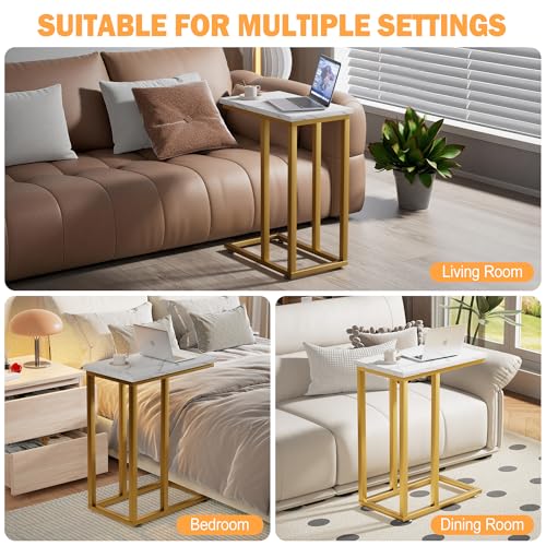 VECELO Universal C-Shaped Side Table, Multi-Functional Snack & TV Tray for Living Room, Bedroom, Gold (2 Set) - color: Gold, size: 2 Set