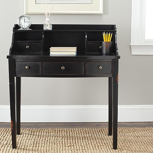 SAFAVIEH Furniture - Landon 5-Drawer Writing Desk - White - Solid Wood - Classic Hutch Design - Ideal for Home Office, Living Room, Den, 36.2"W x 19.1"D x 40.5"H (AMH6516D) - color: White