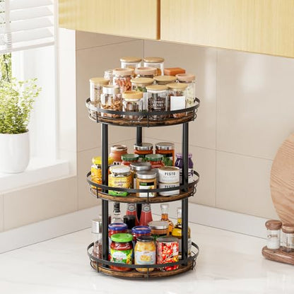LAMU 12'' Wood Lazy Susan Spice Rack Organizer, 3 Tier Spice Organization for Cabinet, Countertop, Kitchen, Table Top, Pantry, Condiment and Seasoning Rack Organizer - size: 3 Tier 12 in