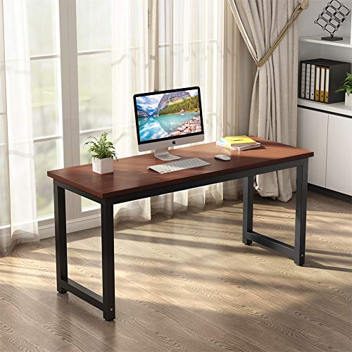 Tribesigns Computer Desk, 55 inch Large Office Desk Computer Table Study Writing Desk for Home Office, Teak + Black Leg - color: Teak + Black Leg, size: 55*23.6 inch