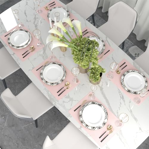 Set of 4 Soft Linen Handmade Placemats Heat Resistant Dining Table Place Mats Kitchen Table Mats 12 x 18 Baby Pink - color: Baby Pink, size: Rectangular Placemats 12" x 18"