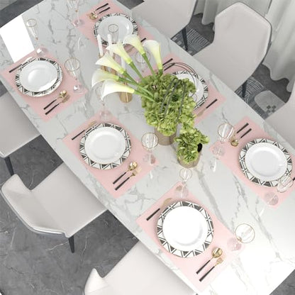 Set of 4 Soft Linen Handmade Placemats Heat Resistant Dining Table Place Mats Kitchen Table Mats 12 x 18 Baby Pink - color: Baby Pink, size: Rectangular Placemats 12" x 18"