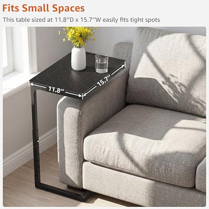 5-Level Adjustable C Side Table - End Table Living Room Bedroom Indoor Small C Shaped Couch Tray Desk, Black - color: Black