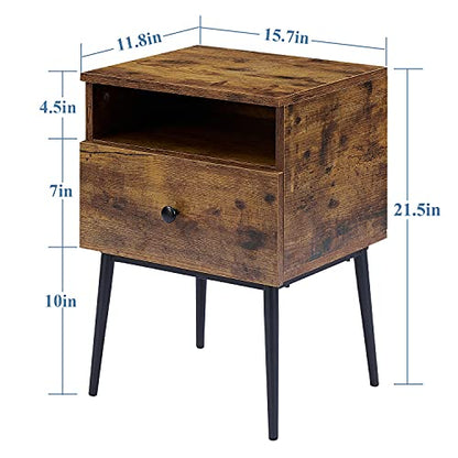 VECELO Modern Nightstands Set of 2,Square End Side Table with Drawer and Storage Space for Bedroom and Living Room - color: Antique Brown（2 Sets）