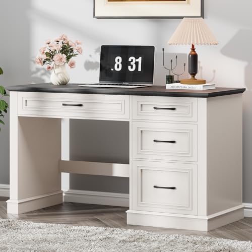 Halitaa Farmhouse 47" Executive Desk, Computer Desk with Drawers and File Drawer, Workstation Computer Desk with Charging Station for Home Office, Study,(Black - color: Black, size: With Charging Station