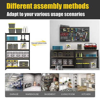 PrimeZone 47" W x 23.6" D x 71" H Large Heavy Duty Storage Shelves - 5 Tier Adjustable Garage Storage Shelving, Metal Storage Utility Rack Shelf Unit for Warehouse Pantry Closet Kitchen, Black - size: 47"W x 23.6"D x 71"H