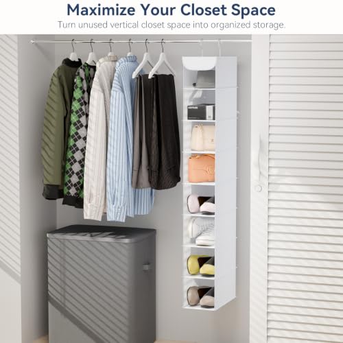Whitmor Hanging Shoe Organizer, 8 Shelves-Hanging Closet Organizer, Hanging Shoe Rack for Small Closet, Hanging Shelves for Storage Shoes Clothes 11.5" D x 5.5" W x 41" H, White