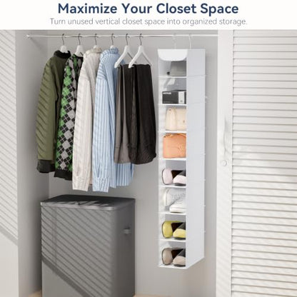 Whitmor Hanging Shoe Organizer, 8 Shelves-Hanging Closet Organizer, Hanging Shoe Rack for Small Closet, Hanging Shelves for Storage Shoes Clothes 11.5" D x 5.5" W x 41" H, White
