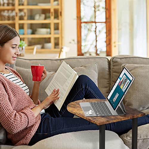 Hosfais Side Table Small End Table, C-Shaped Wood Sofa Table with Metal Frame for Living Room, Bedroom, Small Spaces (Rustic Brown) - color: Rustic Brown, size: Curved