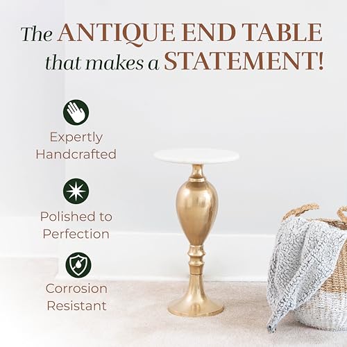 OBJET D'ART Orne Small Round Gold End Table, 22" H | Vintage Metal Accent, Side Table, Pedestal, Cocktail, Drink Table, Living Room, Small Spaces, Modern Look, Quality Build - style: Orne
