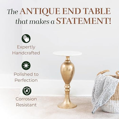 OBJET D'ART Orne Small Round Gold End Table, 22" H | Vintage Metal Accent, Side Table, Pedestal, Cocktail, Drink Table, Living Room, Small Spaces, Modern Look, Quality Build - style: Orne