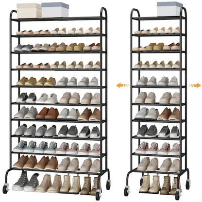 STO STO Expandable Shoe Rack, 10-Tier Metal Tall Shoe Rack for Garage, Up to 44 Pairs Adjustable Shoe Rack Storage for Front Door Entrance, Free Standing Shoe Rack Organizer for Entryway, Black - size: 10-Tier