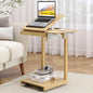 OtterOasis C Shaped End Table for Couch Rolling Side with Wheels Oak | Wood, Desk Tv Tables, with Folding Desktop, Lockable Wheel, with Hidden Storage, for Living Room, Bedroom - color: Oak