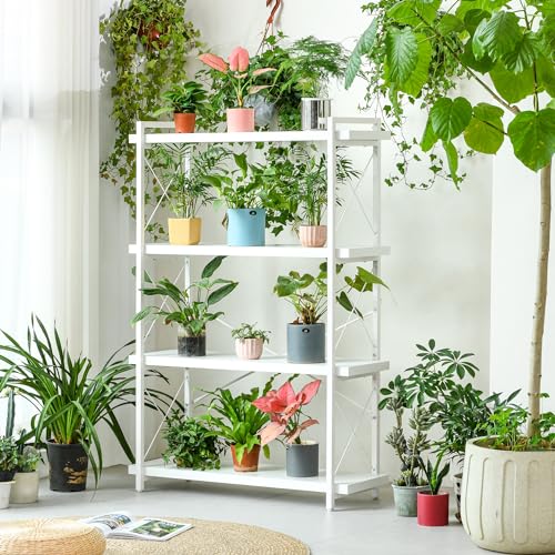 HCHQHS Bookshelf, 4-Tier Industrial Bookcase, White Open Book Shelf, Freestanding Tall Bookshelves with Metal Frame - color: Cloud White, size: 4-Tier (35.8"W x 51.2"H)