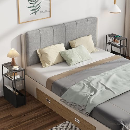 TUTOTAK Keep Phones Charged & Books Organized with Slim 3-Tier Side Table with Charging Station for Living Room Bedroom Charcoal Grey TB01BY095 - color: Charcoal Grey