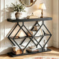 Garvee 3 Tier Console Table,39" Industrial Entryway Table,Open Wood Shelves | Sofa Table,Narrow Wood Accent Tables with Metal Frame for Hallway,Living Room,Behind Couch,Foyer,Entrance,Black - color: Black + Diamond-shaped