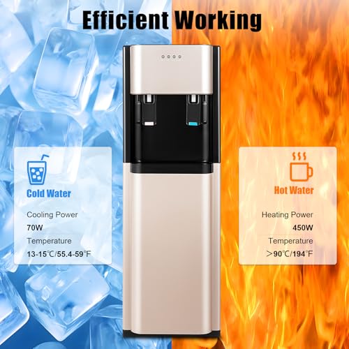 F880 Floor Standing Beverage Tower, Lower Cabinet Loading Hot and Cold Water Station, 450W Heating w/Cup-Push Spout for Kitchen, Lounge & Front Desk (Gold) - color: Gold