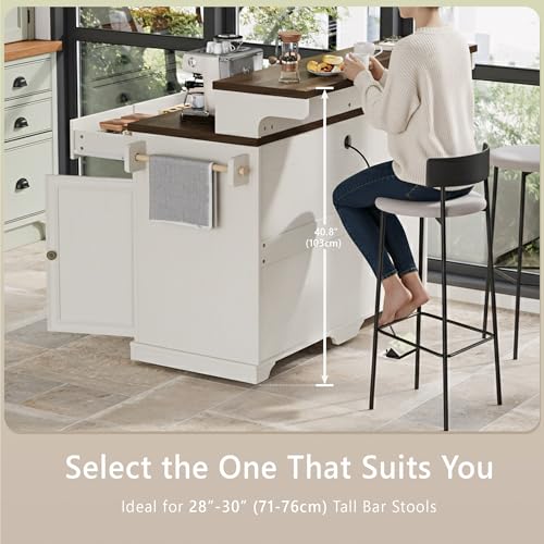Merax 53.2" Two-Tier Kitchen Island with Storage, Farmhouse Kitchen Island with Power Outlet, 4 Door Shelves, Adjustable Shelves, 3 Drawers, Rolling Island Table, Bar Cabinet for Kitchen, Rustic White - color: Rustic White