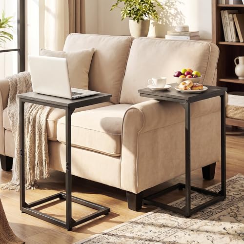 AMHANCIBLE C Shaped End Tables Set of 2, Couch Side Tables that Slide Under Sofa, Slim TV Trays for Living Room and Bedroom, Narrow Space Saving Laptop Workstation, Dark Grey HET02BDG - color: Dark Grey
