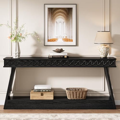 Tribesigns 70.9 Inch Long Console Table for Entryway, 2-Tier Farmhouse Entryway Table with Storage, Narrow Sofa Table Behind The Couch, Wood Accent Table for Hallway, Living Room, Foyer, Black - color: Black