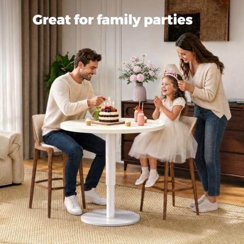 24" Pneumatic Height Adjustable Round Side Table, Gas Lift Pedestal Drink End Table, Small Accent Nightstand for Living Room Sofa Couch, White - color: White, size: 23.62"