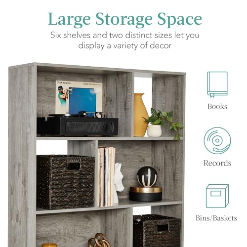 Best Choice Products 3-Tier Mid-Century Modern Wooden Bookcase, 6-Cube Organizer for Nursery, Kids Room, Living Room, w/Removable Back Panels, Pine Legs - Gray - color: Grey